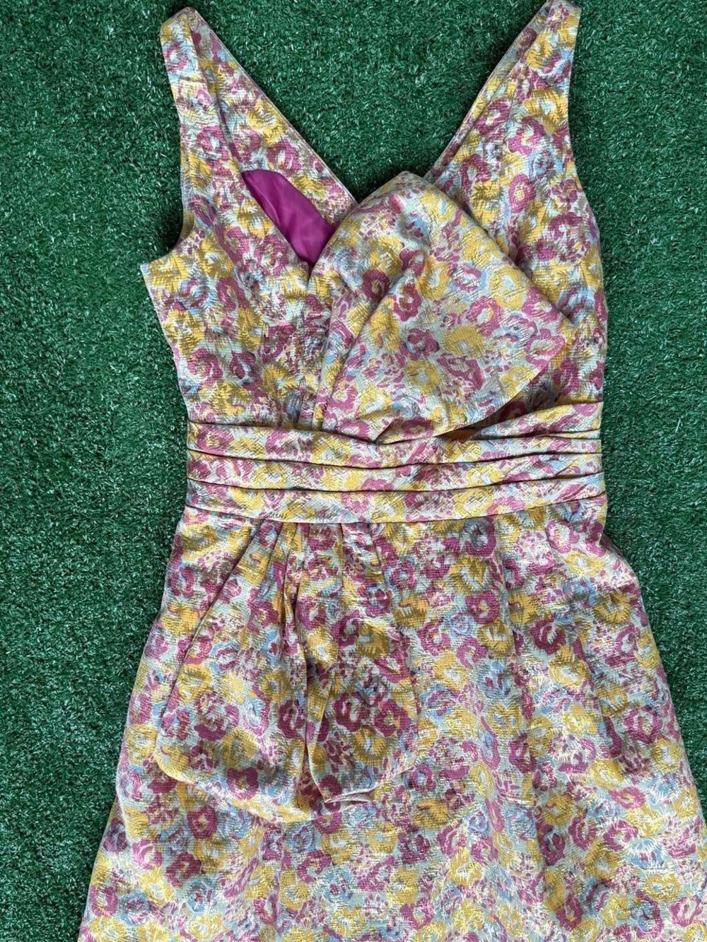 Zac Posen Gold and Mauve Floral Brocade Sleeveless Dress